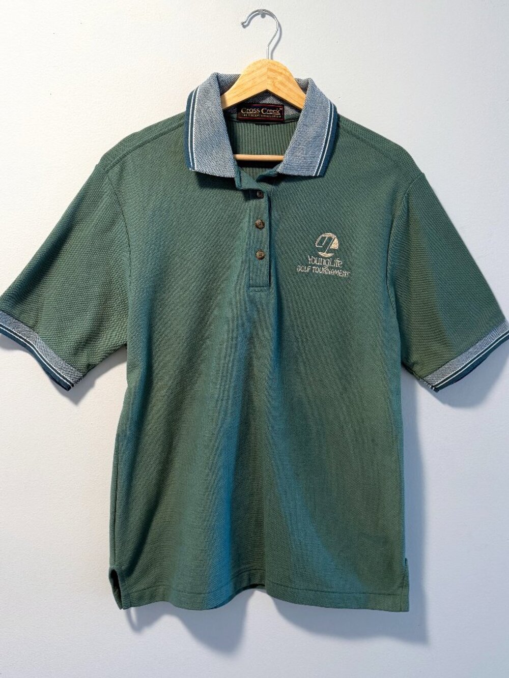 Cross Creek Exceptional Shirt Polo Green Knit YoungLife Golf Mens L - Vintage